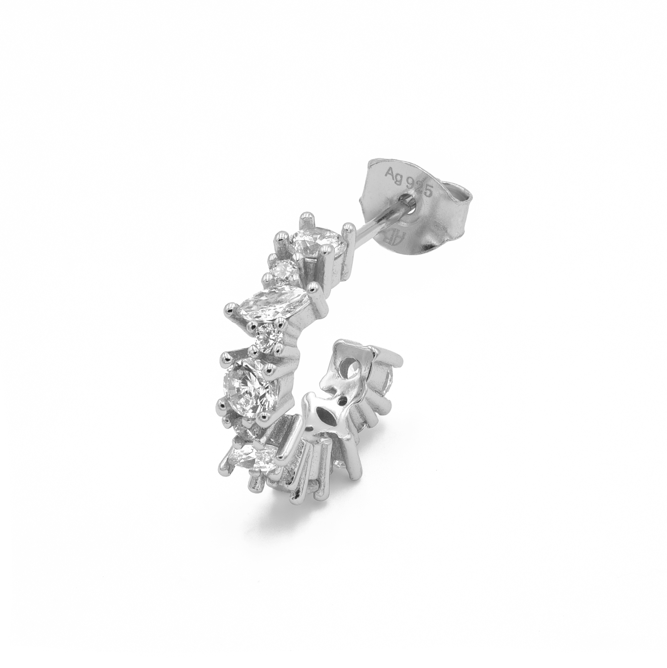Boucles D'oreilles Clous En Argent 925 Rhodié Avec Zirconium Baguettes - Neuf Avec étiquettes