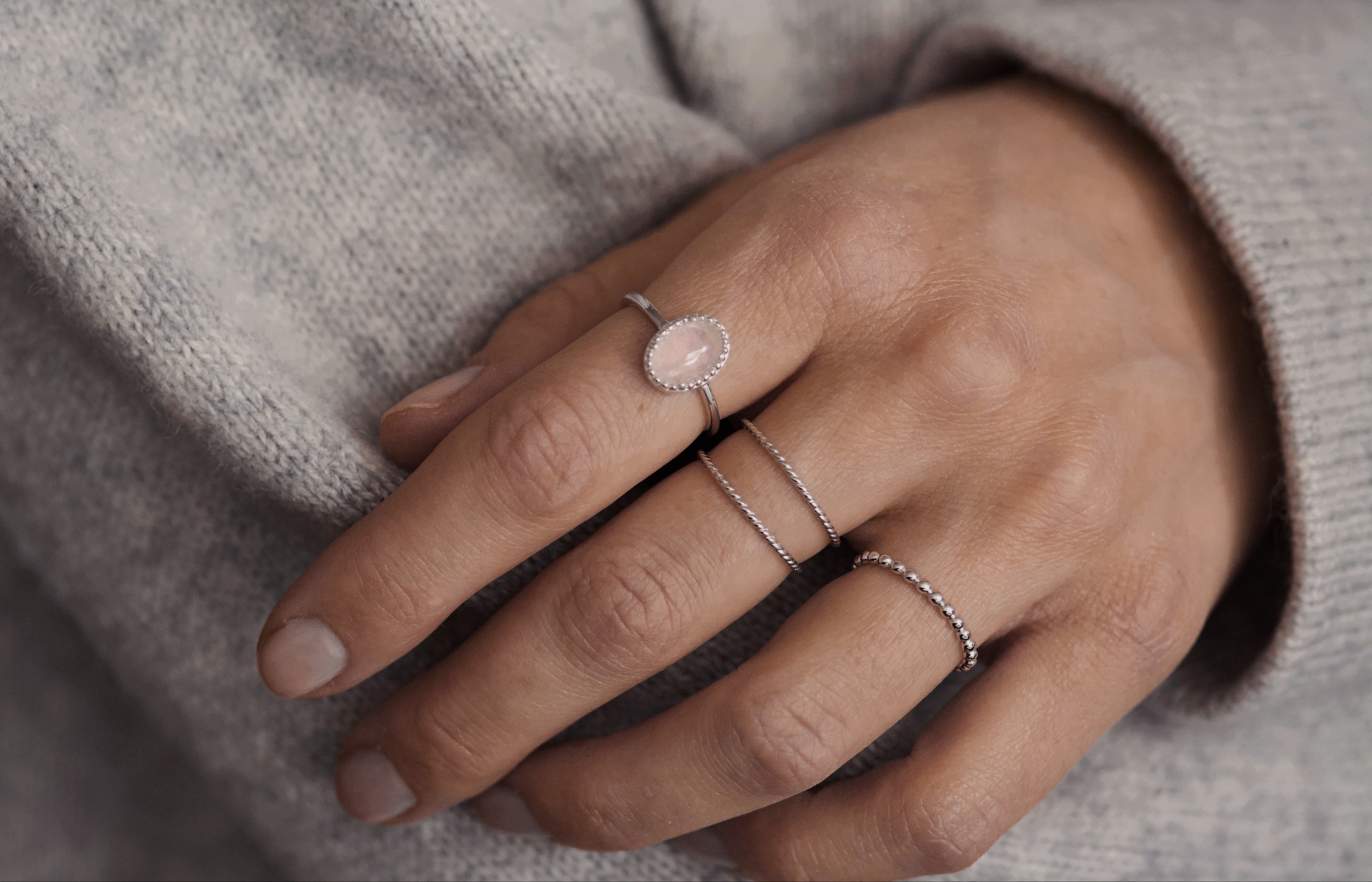 PI / Bague Dilara - Quartz rose / Argent